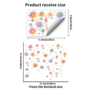 Colorful daisy flower wall decals showing package size 29x20cm and finish size 80x80cm