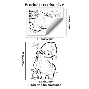 Cartoon baby and cat bathroom wall sticker size dimensions for PH_QT8230 DIY decor