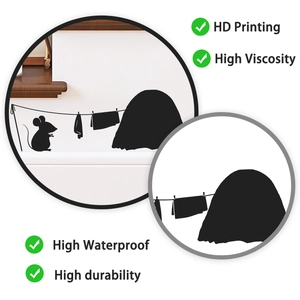 Detail of waterproof black mouse hole wall sticker with silhouette design for home decor