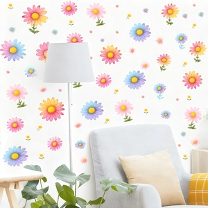 Colorful daisy flower wall stickers set for living room decor with minimalist floral design