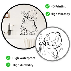 Detail showing high-definition printing and waterproof texture of the bathroom cat wall decal