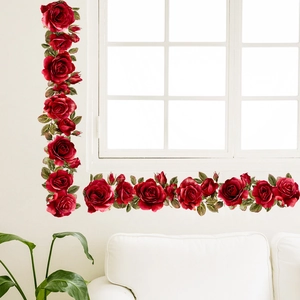 Red Rose Flower Wall Stickers PVC Self Adhesive DIY Floral Decals For Bedroom Living Room Furniture Cabinet Home Decor