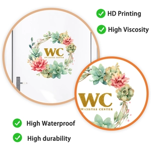 Detail of high-definition floral WC toilet door sticker with waterproof succulents wreath design