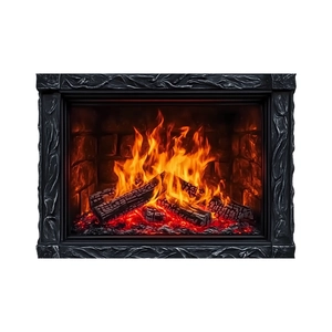 Moderner elektrischer Kamin Wandaufkleber mit realistischer Flamme und geprägtem Rahmen