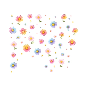 Colorful hand-drawn daisy wall stickers for kids bedroom and living room decor