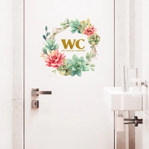 Succulent Floral Wreath WC Toilet Door Sticker Removable PVC Waterproof Wall Decal For Bathroom Home Decor Decorative Mural