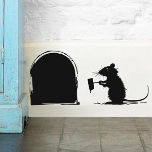 Whimsical mouse with hammer wall sticker for creative home decor and baseboard accent