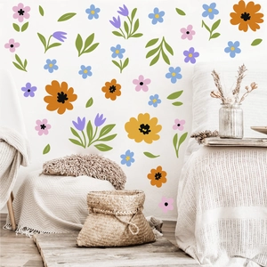Floral wall stickers in vibrant colors for home decor in a cozy Nordic style interior