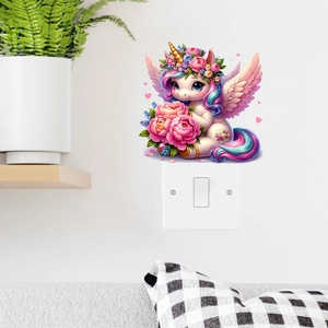 Cute cartoon unicorn wall stickers with flowers for kids bedroom nursery decoration