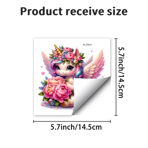 Detail view of cartoon unicorn wall sticker with size dimensions 5.7x5.7 inches