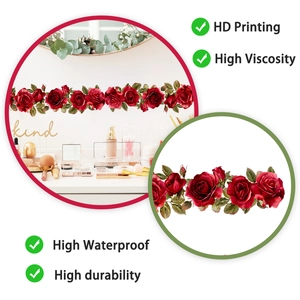 Detail of red rose wall decal showing HD print quality and waterproof floral patterns