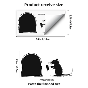 Black mouse hole wall sticker dimensions showing receive size 19x9.5cm and finished layout