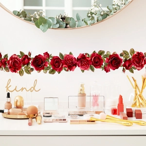 Self-adhesive red rose wall stickers for bedroom home decor on white wall background