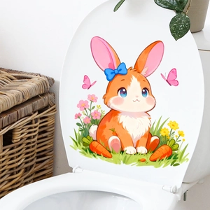 Cute bunny and floral wall sticker for bathroom toilet lid decoration