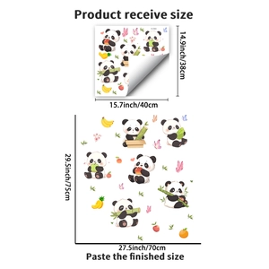 Detailed sheet size 40x38cm showing bamboo panda wall stickers for nursery and room decor