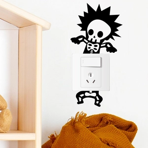 Adesivo murale teschio creativo per interruttore della luce in vinile nero decorativo