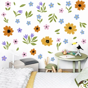 Fresh Floral Wall Stickers PVC Waterproof Flower Leaf Wall Decals For Living Room Bedroom Kids Room Home Decor Aesthetic