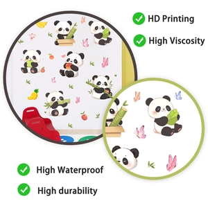 Close-up of bamboo and panda wall stickers showing waterproof HD printing and PVC detail