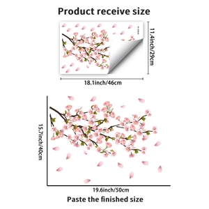 Detail view of peach blossom wall sticker showing receive size and finished dimensions
