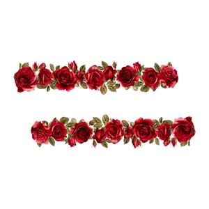 Creative red rose flower wall stickers with green leaves for home bedroom decoration