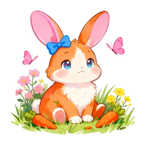Cute cartoon rabbit wall sticker with butterflies and flowers for home bathroom decoration