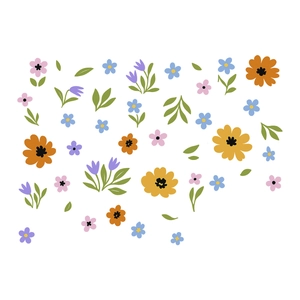 Floral wall stickers with colorful hand-painted flowers for home decor on white background