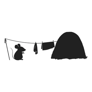 Black mouse hole wall sticker with cute mouse silhouette and laundry line decor