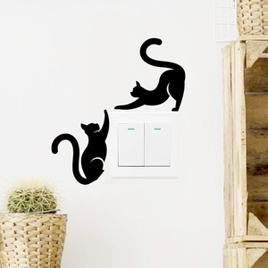 Minimalist Black Cat Silhouette Wall Stickers For Light Switch Decoration PVC Cartoon Cat Home Decor Decals For Bedroom