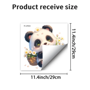 Detail view of the 11.4 inch cute cartoon panda wall sticker with flower basket