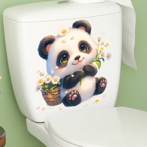 Cute panda and sunflower waterproof PVC wall sticker for bathroom toilet decoration