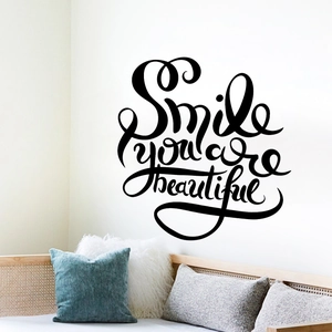 Elegant black Smile You Are Beautiful quote wall sticker for cozy home bedroom decor