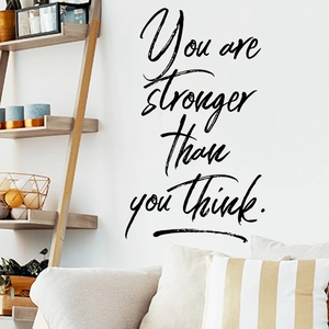 Modern wall sticker featuring 'You are stronger than you think' quote in black calligraphy