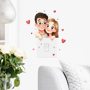 Adesivo Murale Coppia Cartoon Cuore Impermeabile PVC Decalcomania Interruttore per San Valentino Camera da Letto Soggiorno Casa
