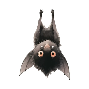Cute cartoon bat wall sticker with orange eyes and fluffy black fur for room decor