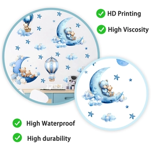 Close-up of HD printed cartoon bear wall sticker with waterproof and high viscosity features