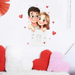 Adesivi murali coppia di cartoni animati con cuori rossi per decoro romantico camera