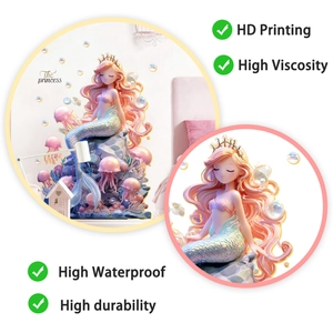 Detail showing mermaid wall sticker with glitter effect and HD waterproof printing