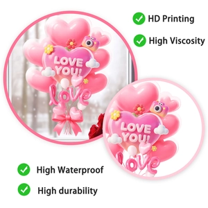 Détails des autocollants de fenêtres ballons cœur rose pour décoration de Saint Valentin
