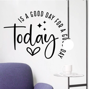 Today Is A Good Day inspirational black wall decal lettering over a modern sofa