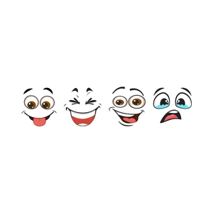 Funny cartoon trash bin stickers featuring four vivid facial expressions for decoration