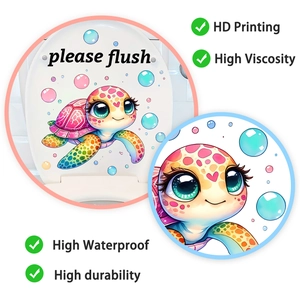 Detail of waterproof sea turtle toilet sticker with HD printing and please flush text