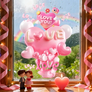 Set cadeau de la Saint-Valentin avec ballon cœur, poupées de couple et bougie rose