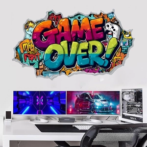 Gamer Zone 3D Wall Sticker Game Over Graffiti Street Art PVC Decal For Boys Bedroom E-Sports Gaming Room Wall Decoration