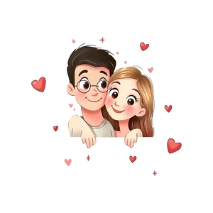 Adesivo murale romantico di coppia di cartoni animati per San Valentino con cuori
