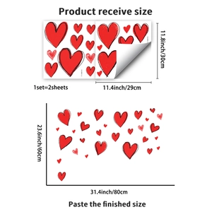 Detailed dimensions of red heart wall stickers set for bedroom and home decor