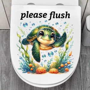 Cute sea turtle bathroom wall sticker with ocean life and Please Flush reminder text