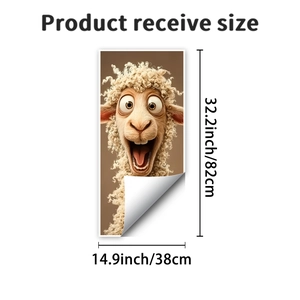 Waterproof PVC funny sheep sticker showing 32.2 by 14.9 inch dimensions for bins