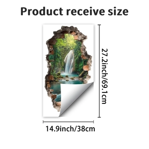Detailed size specifications for 3D tropical rainforest waterfall self-adhesive wall sticker