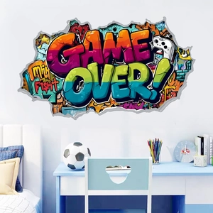 3D graffiti style Gamer Zone wall sticker with Game Over design for boys bedroom decor