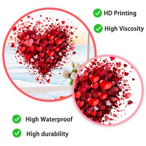 Detail of red heart window stickers showing HD printing and high durability texture